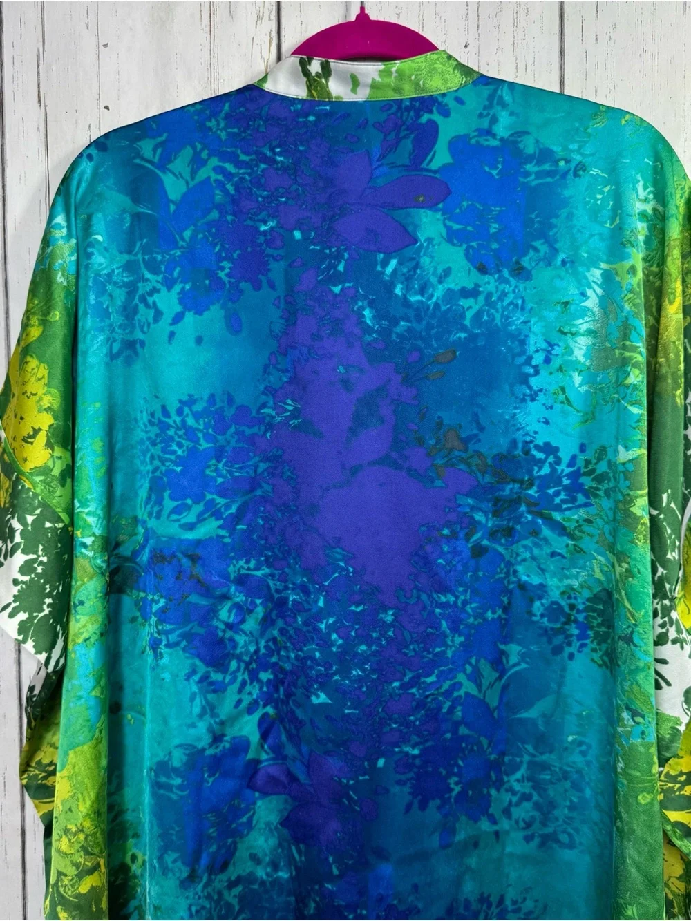 Natori Blue Green Abstract Swim Cover Up Size L Resort Beach Pool Dolman Sleeve